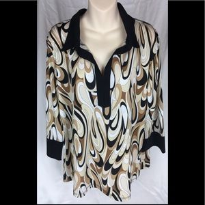 JTB Women’s Plus Sz 2X Abstract Blouse Black & Brown NEW
